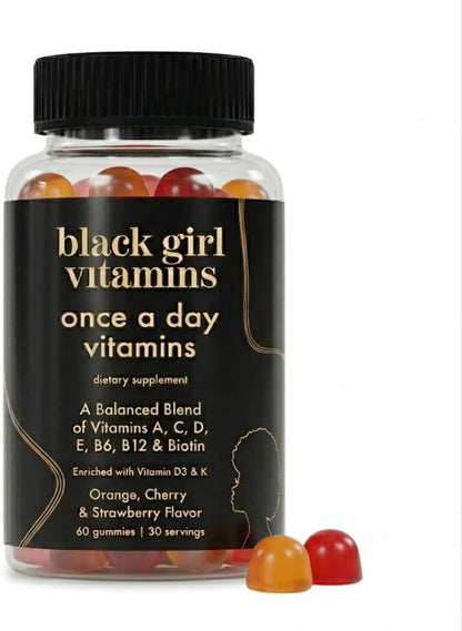Black Girl Vitamins Once a Day - Women's Multivitamin Gummy - Vitamin A, B, C, E and Zinc - Immune Support - Vegan, Gluten-free - Made in the USA (30 Day Supply, Strawberry)