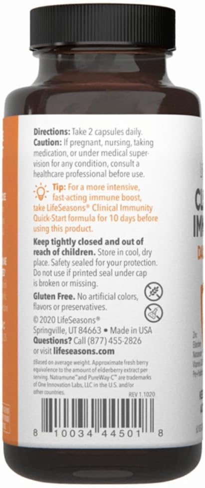 LifeSeasons Clinical Immunity – Daily Boost – Immune Support Supplement with Prebiotics, Probiotics, Elderberry, Zinc & Vitamin C + D3 (60 Capsules) - görsel 4