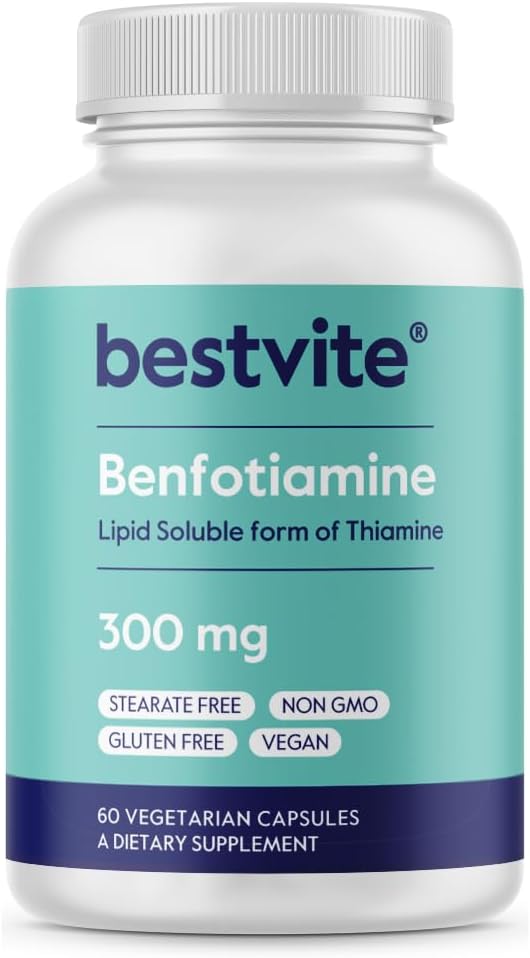 BESTVITE Benfotiamine 300mg (60 Vegetarian Capsules) – No Stearates, Vegan, Non-GMO, Gluten-free - görsel 1