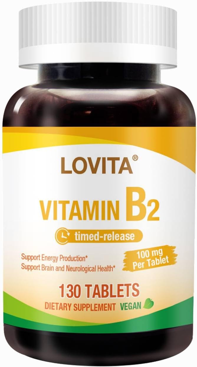 LOVITA Vitamin B2 (Riboflavin) 100mg, Timed Release, 8 Hours Sustained, 130 Vegan Tablets - görsel 1