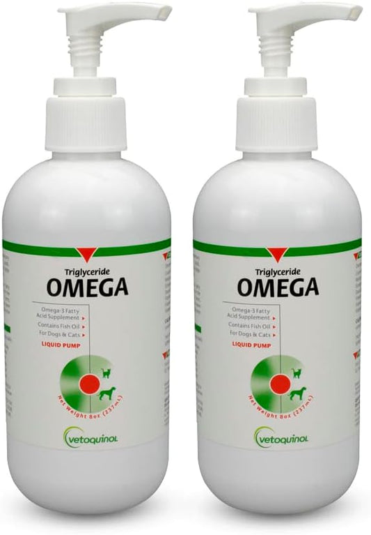 Vetoquinol Triglyceride OMEGA - Fish Oil for Dogs & Cats - Supports Healthy Skin, Coat & Normal Immune Response - Supplement with Vitamin Blend for Heart, Eye, Bone & Muscle Support - 8 oz (Pack of 2)