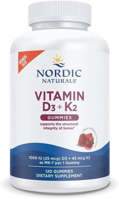 Nordic Naturals Vitamin D3 + K2 Gummies, Pomegranate - 1000 IU + 45 mcg - 60 Gummies