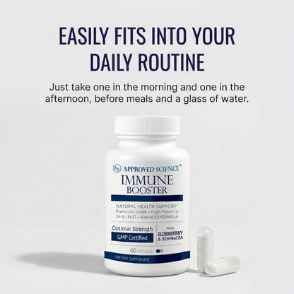 Approved Science Immune Booster - Extra Strength Support - Elderberry, Echinacea, Vitamin D3 & C, Zinc - All Natural - 60 Capsules