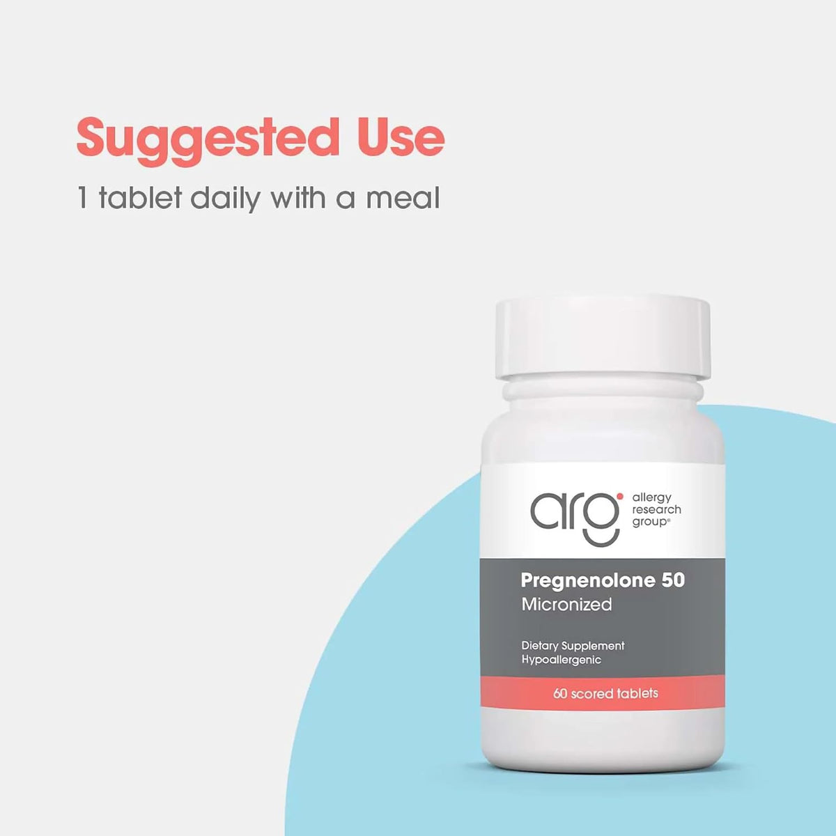 Allergy Research Group ARG Pregnenolone 50 mg - Micronised Hormone Precursor - Hypoallergenic - 60 Scored Tablets - görsel 3