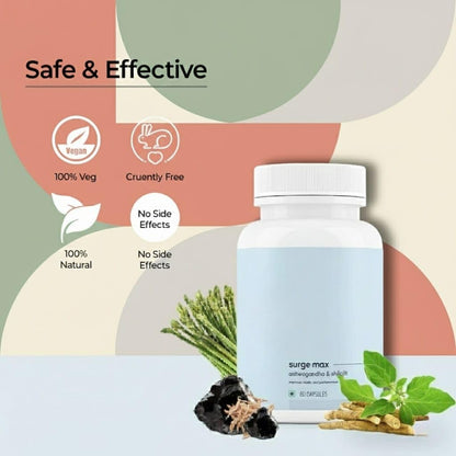 Surge Maxs | Shilajit, Ashwagandha, Gokshura & Safed Musli Capsules | Traditional Ayurvedic Supplement | 60 Capsules