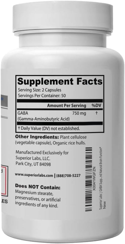 Superior Labs GABA Supplement 750mg – Maximum Strength Mood & Sleep Support