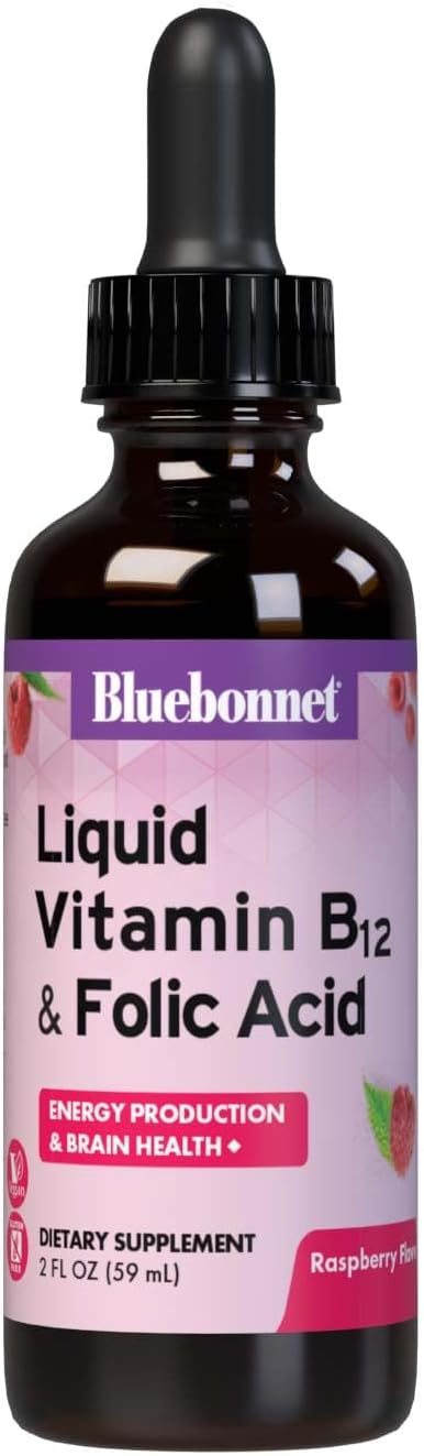 BlueBonnet Liquid Vitamin B12 & Folic Acid Drops - Raspberry, Vegan, 2 fl oz (59 Servings) - görsel 1