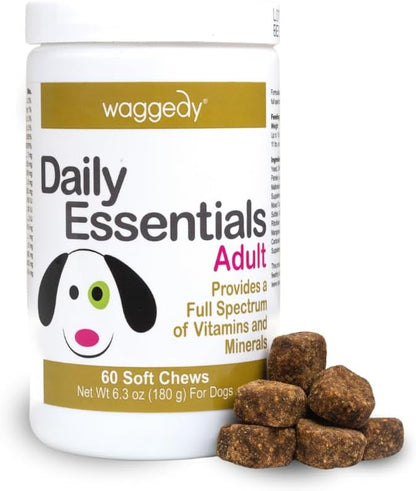 Waggedy Daily Essentials Adult Soft Chews – Dog Multivitamin & Immune Support (120 Chews)