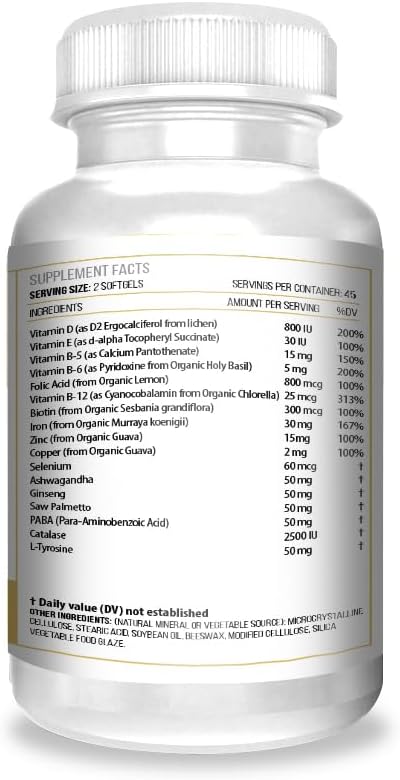 ACTIF Anti-Grey Hair Mega Support for Women with 15+ Advanced Hair Factors, Catalase, Biotin, PABA - 90 Capsules