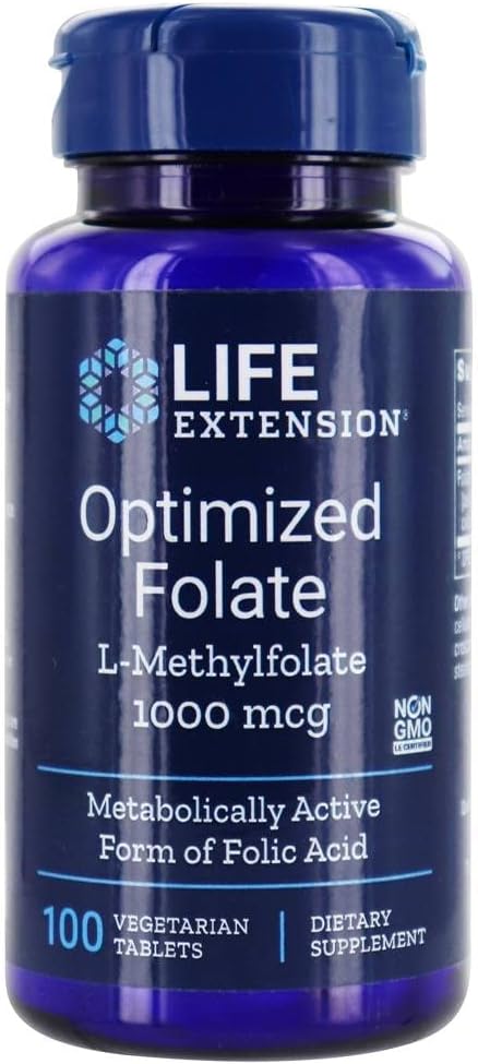 Life Extension Optimised Folate (L-Methylfolate), 1000 mcg 100 Vegetarian Tablets (3 Pack) - görsel 1