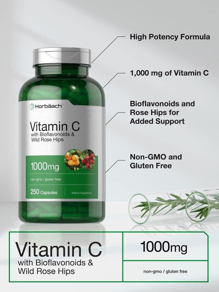 Horbäach Vitamin C 1000mg with Bioflavonoids and Rose Hips, 250 Capsules - görsel 3
