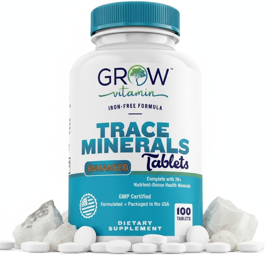 grow vitamin Trace Minerals Enhanced Complex - 70+ Nutrient-Dense Minerals, 100 Tablets - görsel 1