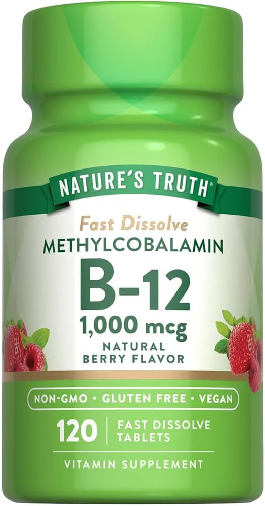Nature's Truth Vitamin B12 1000 mcg Methylcobalamin Fast Dissolve Tablets, Natural Berry, 360 Tablets (Pack of 3) - görsel 1