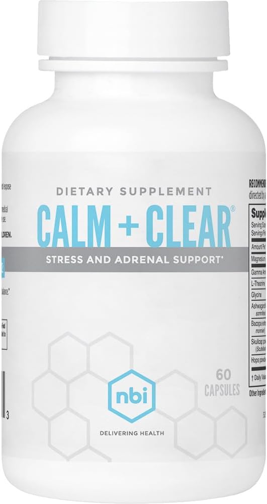NBI Calm + Clear - Mood and Focus Support - Natural Stress and Mood Support with Magnesium, GABA, Ashwagandha, L-Theanine, Glycine, Bacopa, Skullcap, and Hops Powder - 60 Capsules - görsel 1
