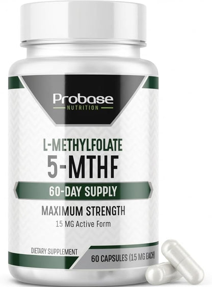 Probase Nutrition Professional Strength L-Methyl Folate 15mg - Active 5-MTHF Form - 60 Capsules