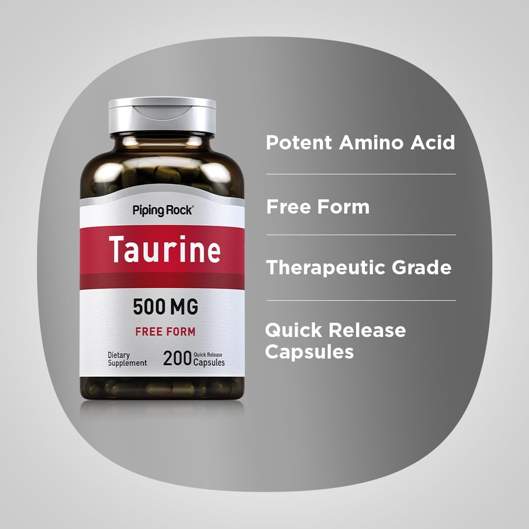 Piping Rock Taurine Supplement 500mg, 200 Capsules - görsel 4