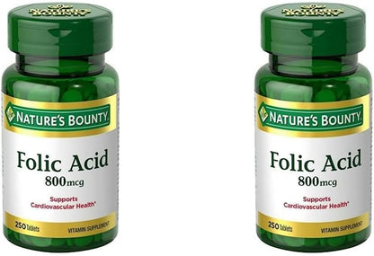 Nature's Bounty Folic Acid 800 µg, 250 Tablets (Pack of 2)