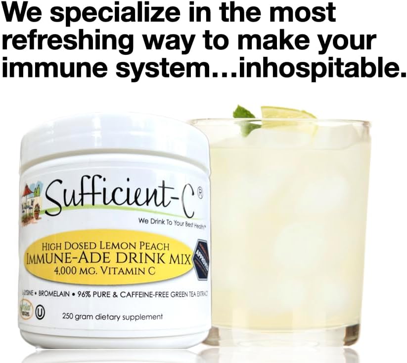 Sufficient-C High-dose Non-GMO Vitamin C - Lemon Peach Immune-Ade Drink Mix 250 Grammes (2 Pack) - görsel 5