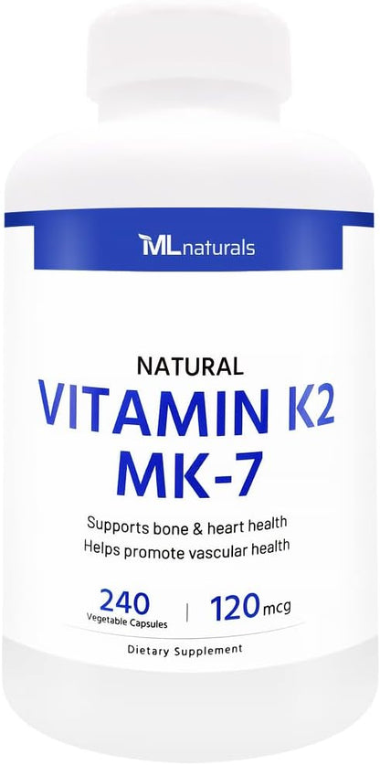 ML Naturals Vitamin K2 MK-7 120mcg – 120 Vegetable Capsules – All-Trans MK-7 – Supports Bone Health & Normal Blood Clotting
