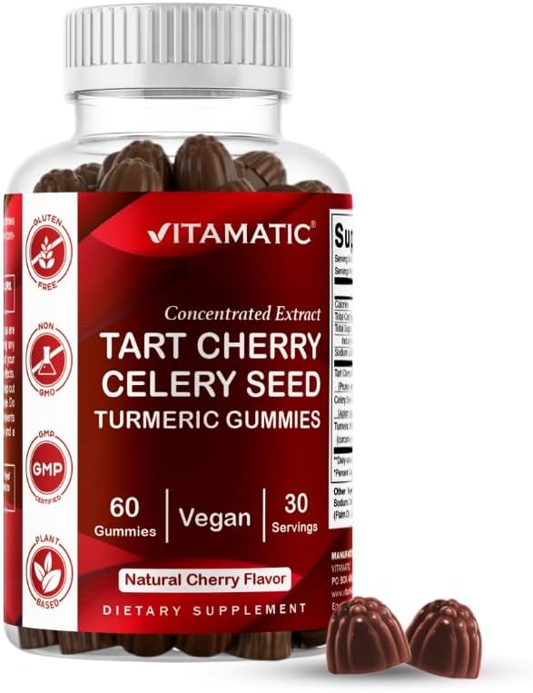 Vitamatic Tart Cherry Gummies with Celery Seed & Turmeric - 3-in-1 Formula, 60 Gummies (Pack of 2) - görsel 10