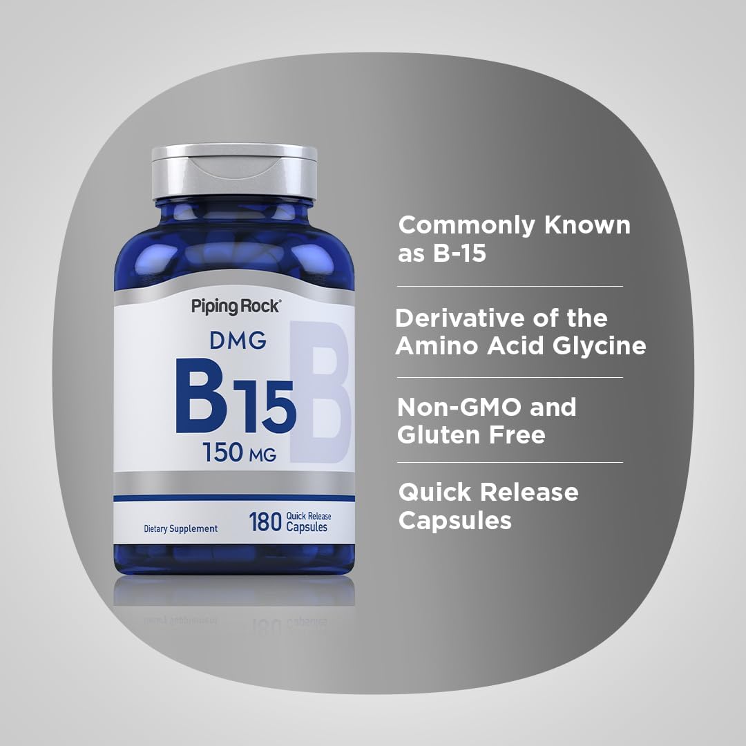 Piping Rock DMG B15 | 150 mg | 180 Capsules | Dimethylglycine HCl | Non-GMO, Gluten-free - görsel 4