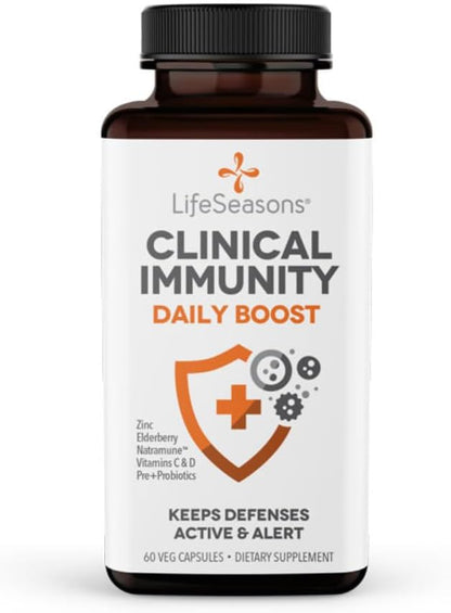 LifeSeasons Clinical Immunity – Daily Boost – Immune Support Supplement with Prebiotics, Probiotics, Elderberry, Zinc & Vitamin C + D3 (60 Capsules)