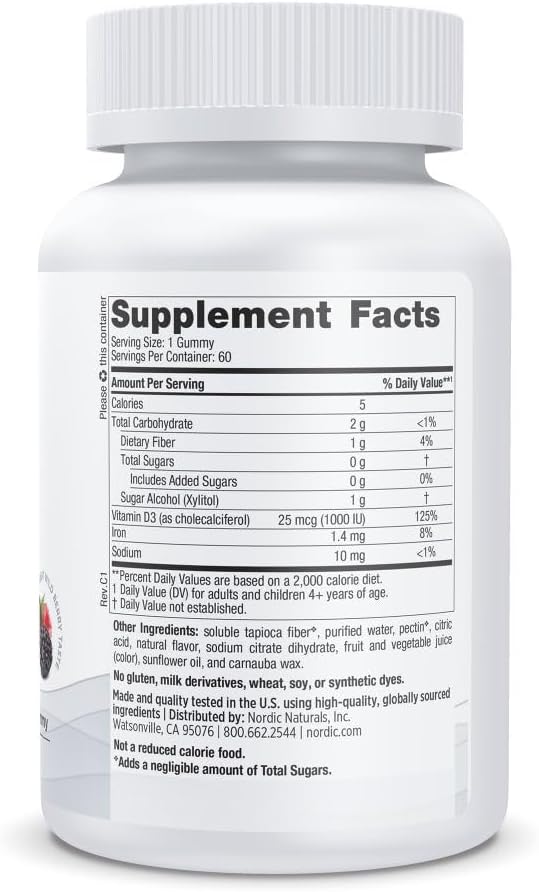 Nordic Naturals Zero Sugar Vitamin D3 Gummies, Wild Berry – 1000 IU – 60 Gummies - görsel 2