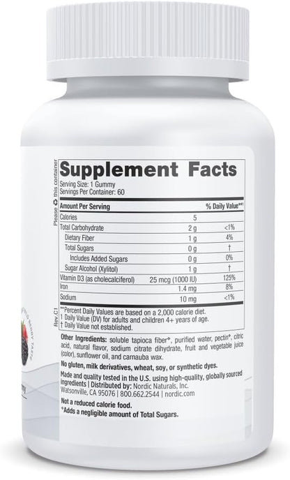 Nordic Naturals Zero Sugar Vitamin D3 Gummies, Wild Berry – 1000 IU – 60 Gummies