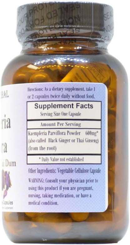 Barlowe's Herbal Elixirs Kaempferia Parviflora Supplement | Black Ginger | 600mg | 60 Veggie Capsules | Supports Vitality & Wellbeing | Stearate Free