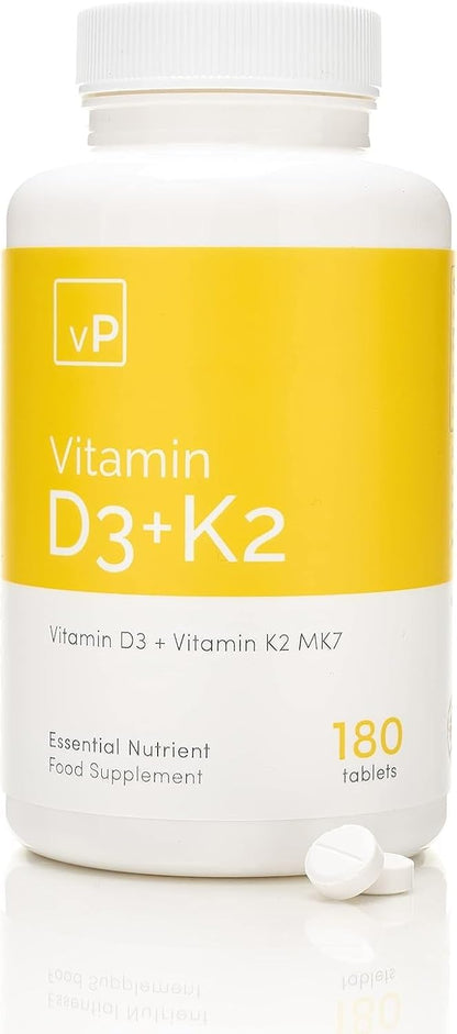 vP Vitality Pro Vitamin D3 4000 IU with Vitamin K2 100 mcg x 180 Tablets - Third Party Tested - Vitamin D Food Supplement with K2 MK7 - Vitality Pro