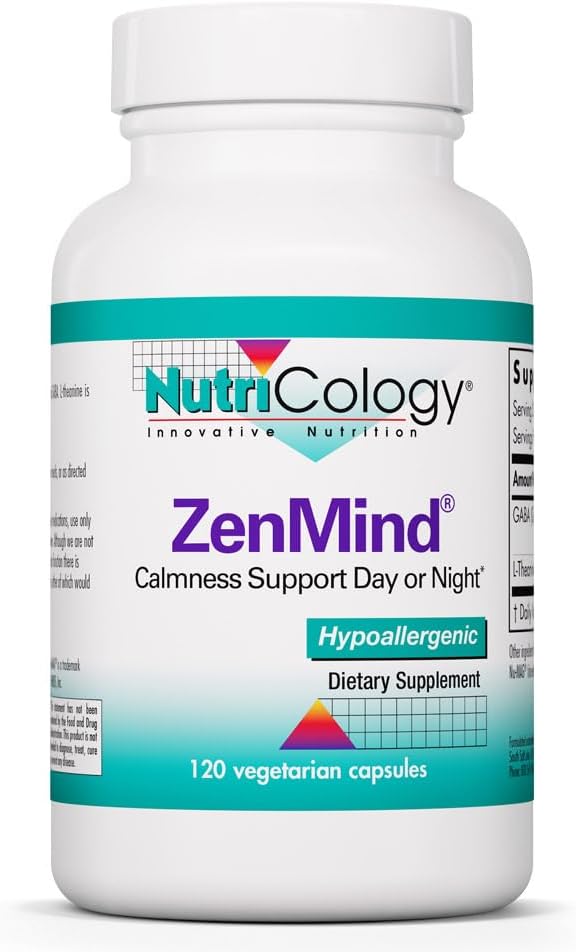 Nutricology ZenMind - 550 mg GABA & 200 mg L-Theanine - Calmness & Relaxation Support Day or Night - Non-Drowsy Formula - Vegetarian Capsules - 60 Servings - 120 Capsules - görsel 1