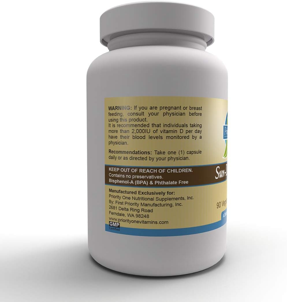 Priority One Vitamins Sun D3 10,000 IU, 90 Vegetarian Capsules - görsel 4