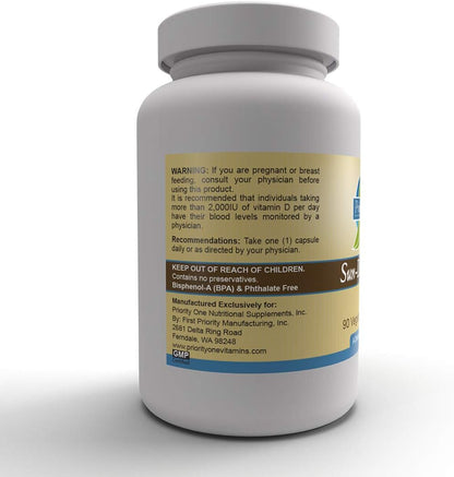 Priority One Vitamins Sun D3 10,000 IU, 90 Vegetarian Capsules