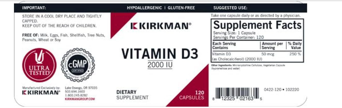 Vitamin D3 2000 IU Capsules - Hypoallergenic - 120 ct - görsel 3