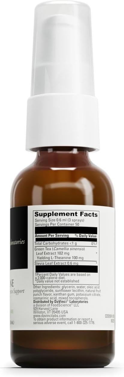 DAVINCI Labs Liposomal L-Theanine - Food Supplement for Stress Management, Concentration, Focus and Relaxation - Vegetarian, Gluten-Free, Soya-Free, Dairy-Free - 30 ml