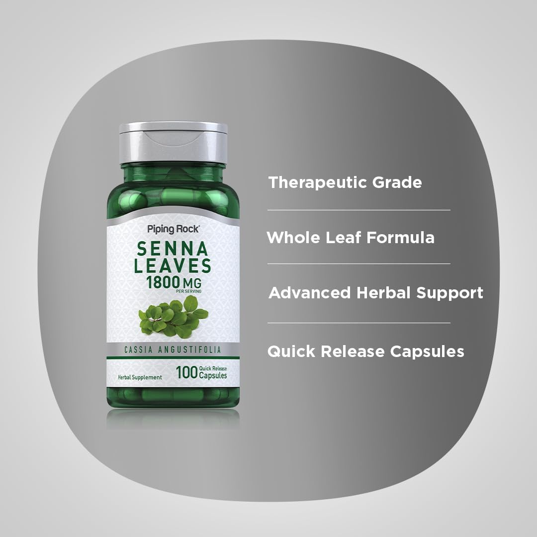 Piping Rock Senna Leaves Capsules, 1800 mg, 100 Quick Release Capsules - görsel 4