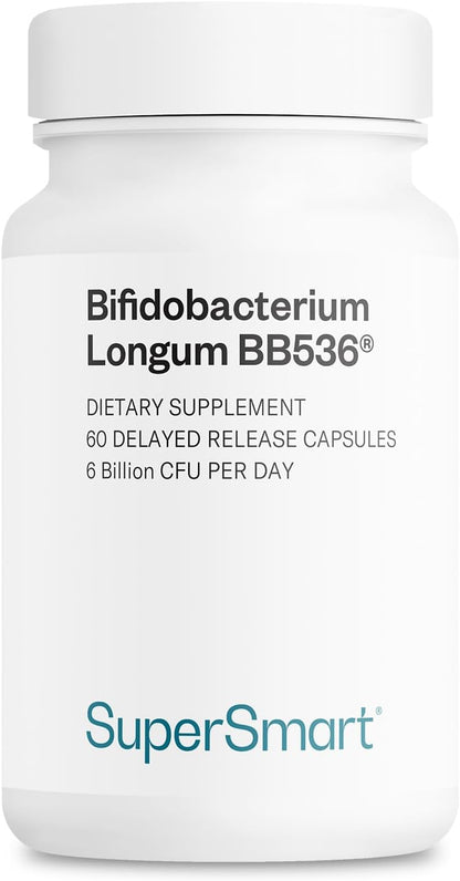 Supersmart Bifidobacterium Longum (BB536) – Probiotic & Prebiotic Supplement – 6 Billion CFU – 60 DR Capsules