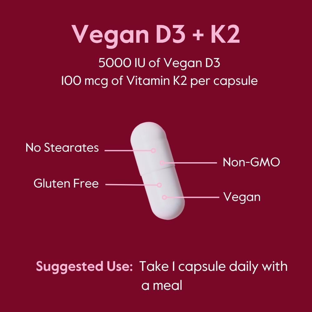 BESTVITE Vegan Vitamin D3 5000 IU + Vitamin K2 100 mcg (MK-7) - 120 Capsules - görsel 5