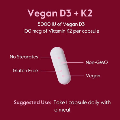 BESTVITE Vegan Vitamin D3 5000 IU + Vitamin K2 100 mcg (MK-7) - 120 Capsules