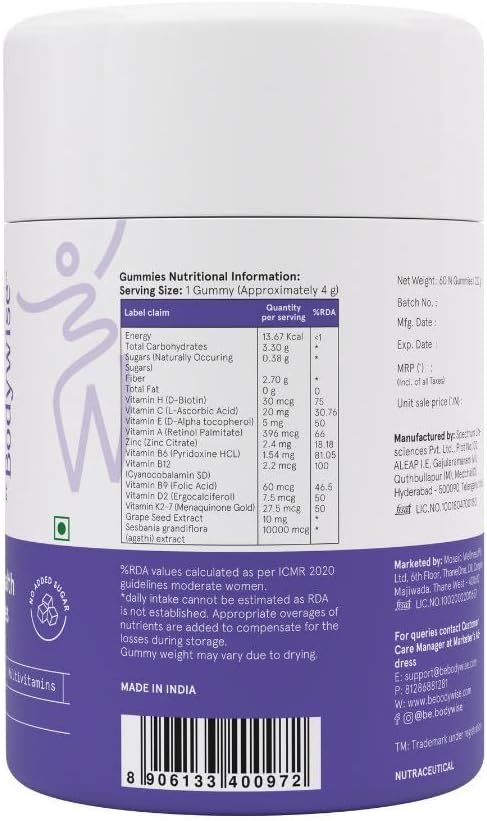 Be Bodywise Biotin Hair Gummies for Women - Sugar Free, Vegan, 60-Day Supply - görsel 2