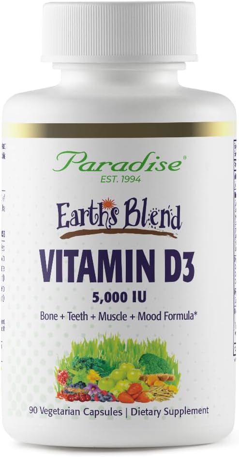 Paradise Herbs Earth's Blend Vitamin D3 with – Vitamin D3 (Cholecalciferol): 1,000 IU per capsule to support bone – Image 1
