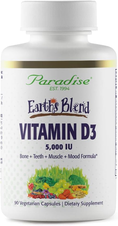 Paradise Herbs Earth's Blend Vitamin D3 with – Vitamin D3 (Cholecalciferol): 1,000 IU per capsule to support bone – Image 1