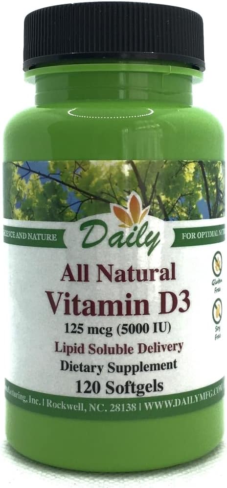 Daily Manufacturing Vitamin D3 5000 IU (125 mcg) Softgels - görsel 1
