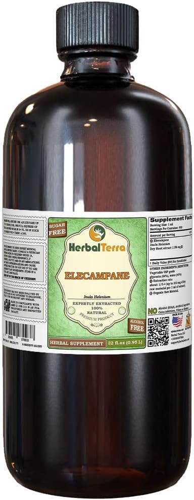 Herbal Terra LLC Elecampane (Inula Helenium) Glycerite, Alcohol-Free Liquid Extract, 2 oz