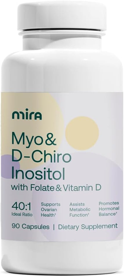 MIRA PCOS Supplement - Myo-Inositol & D-Chiro-Inositol 40:1 Ratio - Hormonal Balance & Ovarian Support - 90 Capsules