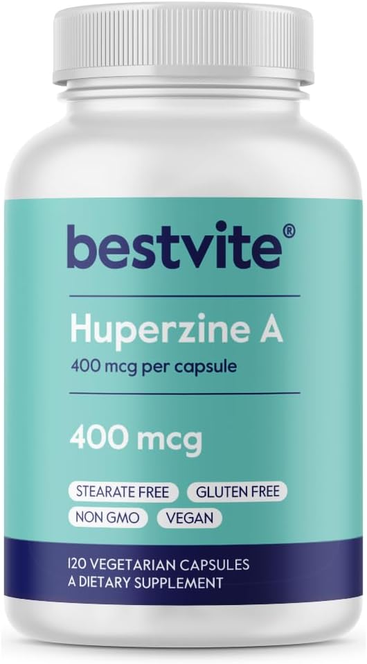 BESTVITE Huperzine A 400mcg (120 Vegetarian Capsules) – No Stearates – Vegan – Non-GMO – Gluten-free - görsel 1