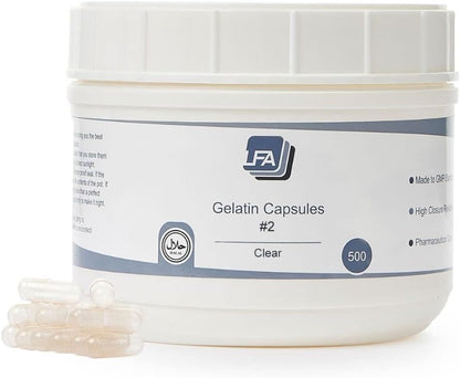 Empty Capsules Size 2 – Clear Gelatine – 500 Count – Halal Certified – DIY Supplement Capsules