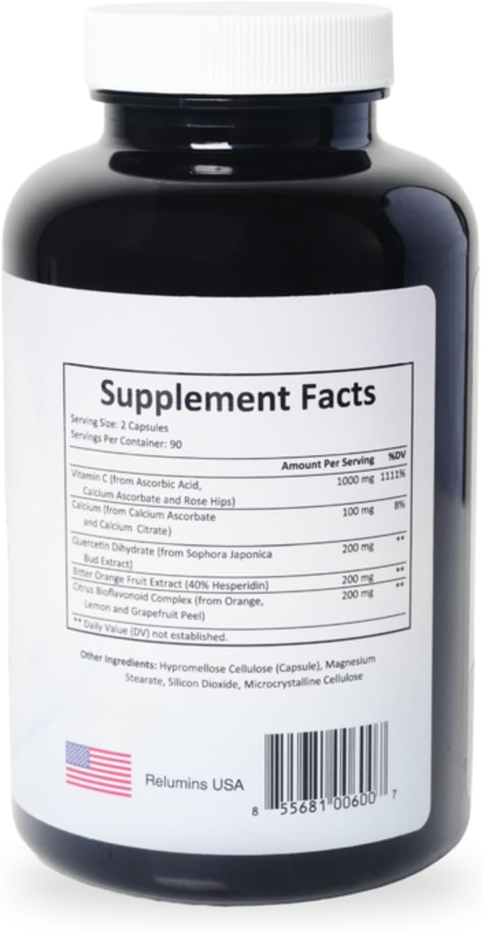 Relumins Advanced Vitamin C Supplement with Rose Hips – 1000mg, Immune Support and Collagen Production – 180 Capsules (30-Day Supply) - görsel 2