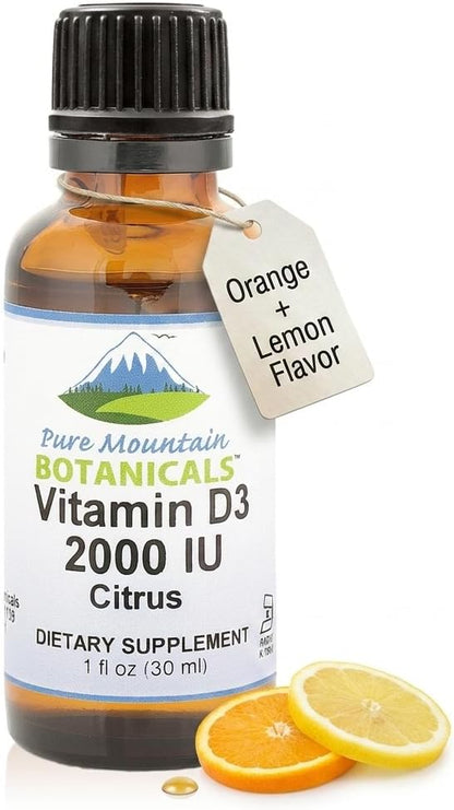 Liquid Vitamin D3 Drops – 2000 IU – Natural Orange Lemon Flavour – Pure Mountain Botanicals