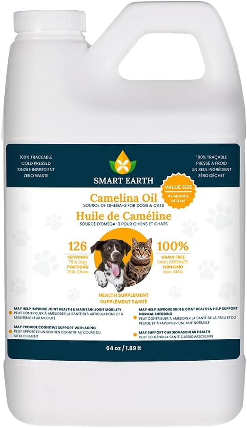Smart Earth Camelina Oil for Dogs – Omega 3, 6, 9 Supplement for Healthy Skin, Shiny Coat & Flexible Joints (1.89 L with Pump) - görsel 1